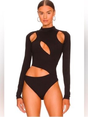 Revolve Black Cutout Long-Sleeve Bodysuit